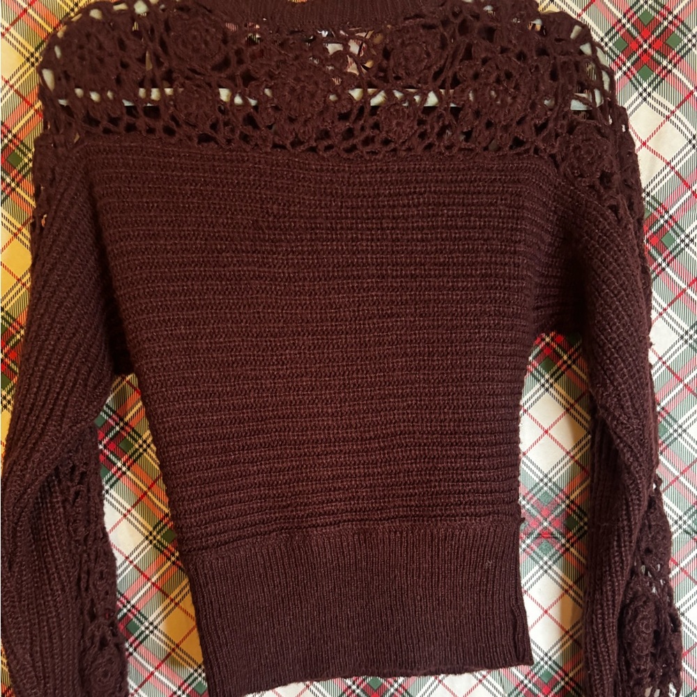Zara Dark Burgundy Off-the-Shoulder Sweater - Picture 6 of 6